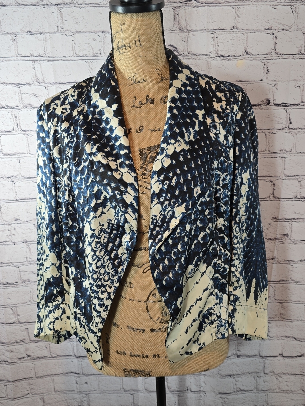 INC International Concepts Navy & Cream Snake-Print Cropped Jacket Size L